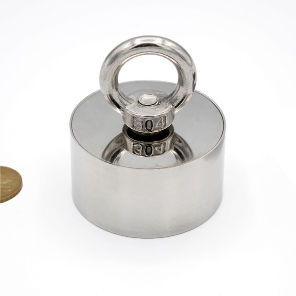 Неодимов магнит за риболов 360° Ø55 x В30 мм - сила 320/80 кг с монета 50 стотинки