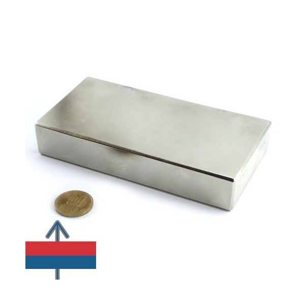 Magnet neodim bloc 140 x 70 x 25 mm cu moneda 50 bani și magnetizare