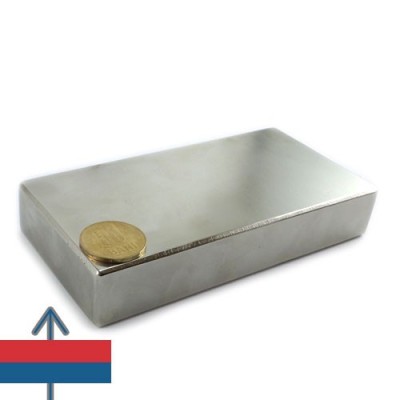 Magnet neodim bloc 140 x 70 x 25 mm cu moneda deasupra
