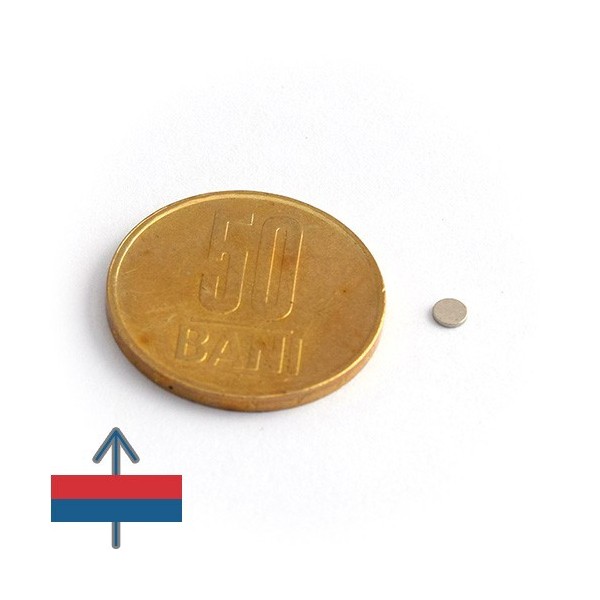 Неодимов магнит диск 3 x 0,5 мм - N42 с намагнитване