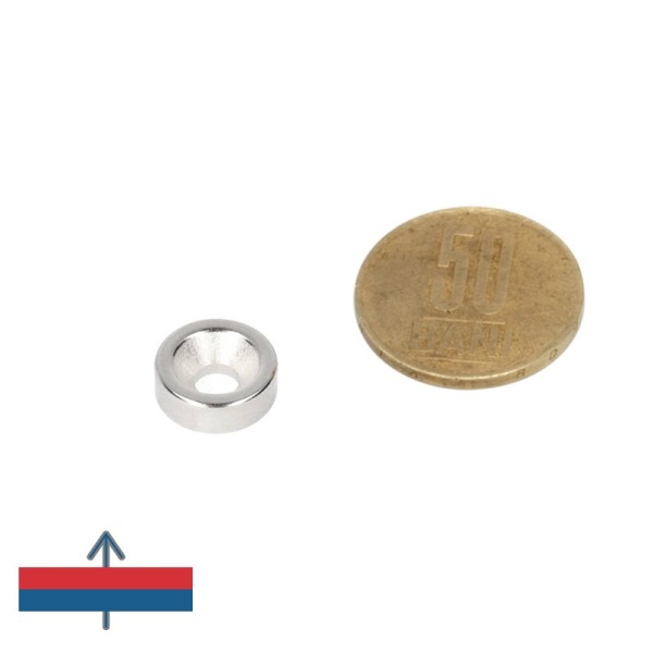 Неодимов магнит пръстен Ø10 x В3 мм - тенджера без корпус - с намагнитване и монета 50 стотинки