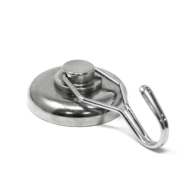 Magnet neodim oală D 42 mm cu cârlig / cuier rotativ