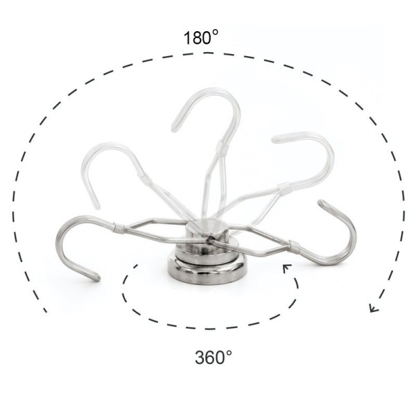 Magnet neodim oală D 42 mm cu cârlig / cuier rotativ cu 2 grade de libertare 180 / 360 - rotire cârlig