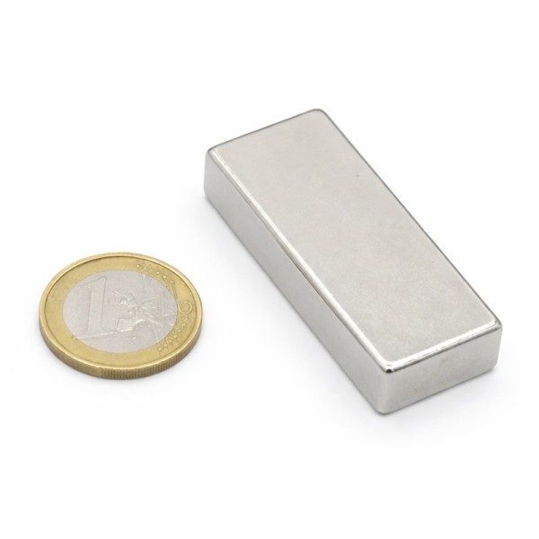 Magnet neodim bloc 50 x 20 x 10 mm N52 - cu moneda de un euro