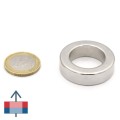 Magnet neodim inel 35 x 22 x 10 mm N52 - cu moneda de un euro și magnetizare