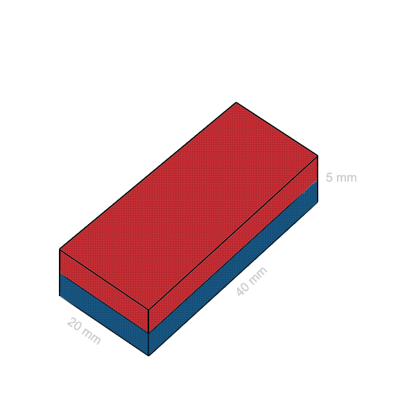 Magnet neodim bloc 40 x 20 x 05 mm schema