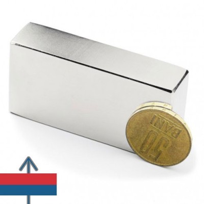 Magnet neodim bloc 60 x 30 x 15 mm cu moneda de 50 bani